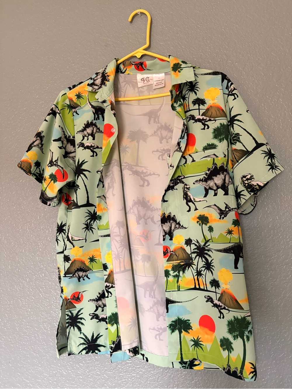 Men's Mint Green Dinosaur Print Short-Sleeve Camp Shirt